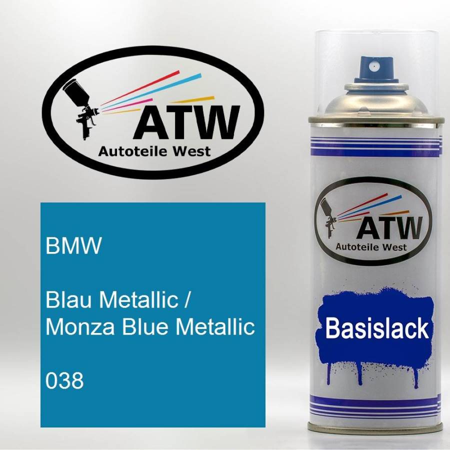 BMW, Blau Metallic / Monza Blue Metallic, 038: 400ml Sprühdose, von ATW Autoteile West.